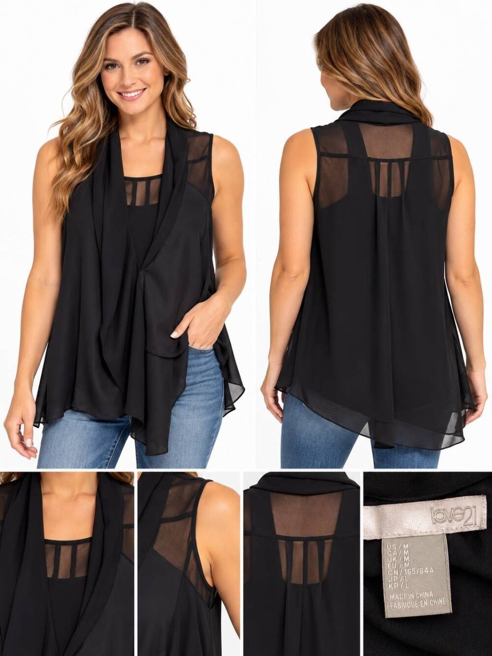 Love 21 Medium Black Sheer Top